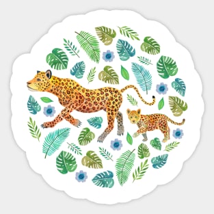 Jaguar and Cub (with botanicals) Sticker